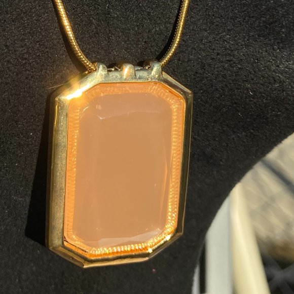 Gold Peach Bellini Lucite Pendant Necklace - Picture 5 of 6